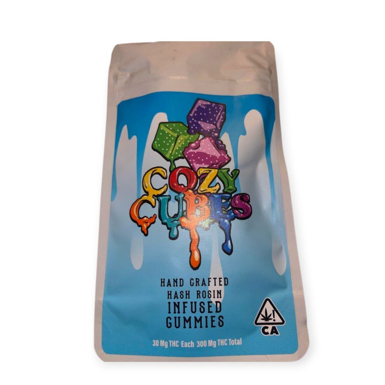 Citron Hubba Cola Cozy Cubes by Masterball Melts, solventless live rosin gummies, 300mg pack with 10 cubes at 30mg each, citrus and cola inspired flavor.