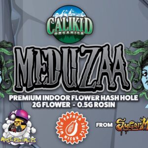 Medusa Hash Hole with 2g indoor flower and 0.5g Strawberry Dole Whip rosin paddle by Master Ball Melts