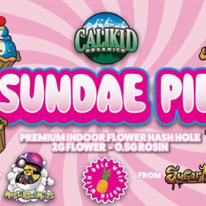 Sundae Pie Hash Hole with 2g indoor flower and 0.5g Strawberry Dole Whip rosin paddle by Master Ball Melts