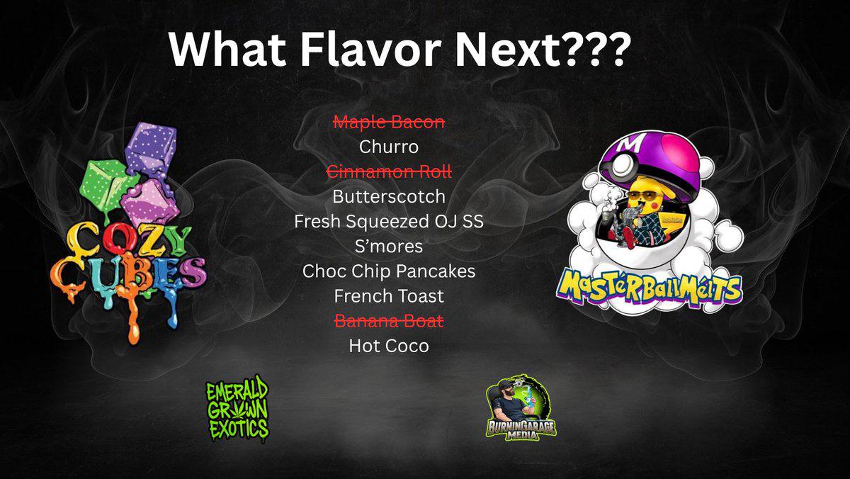 "Assorted THC-infused gummies in various flavors from Cozy Cubes x Master Ball Melts with premium packaging and rosin infusion label