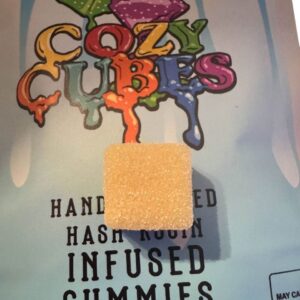 THC-infused s’mores-flavored gummies with graham, chocolate, and marshmallow tones from Cozy Cubes x Master Ball Melts